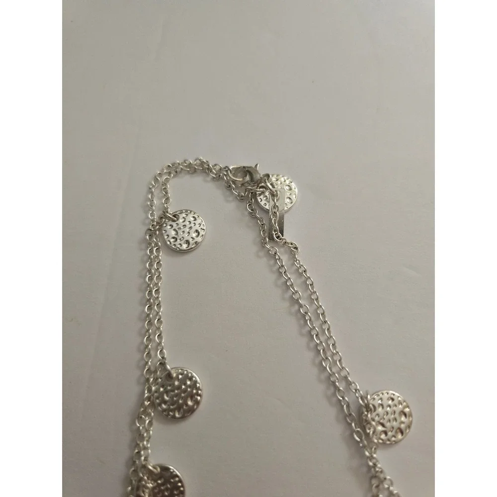 Daisy Fuentes Silver Tone Double Strand Hammered Coin Disc Charm Necklace